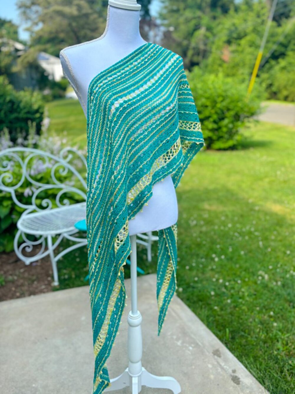 Custom: One of a Kind Delicate Yellow & Green Hand Knit Luxury Lacey Shawl Wrap